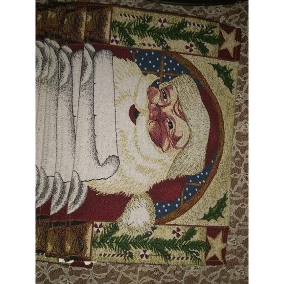 12 Santa Claus Christmas India cotton/ polyester blend tapestry style placemats - Picture 2 of 12